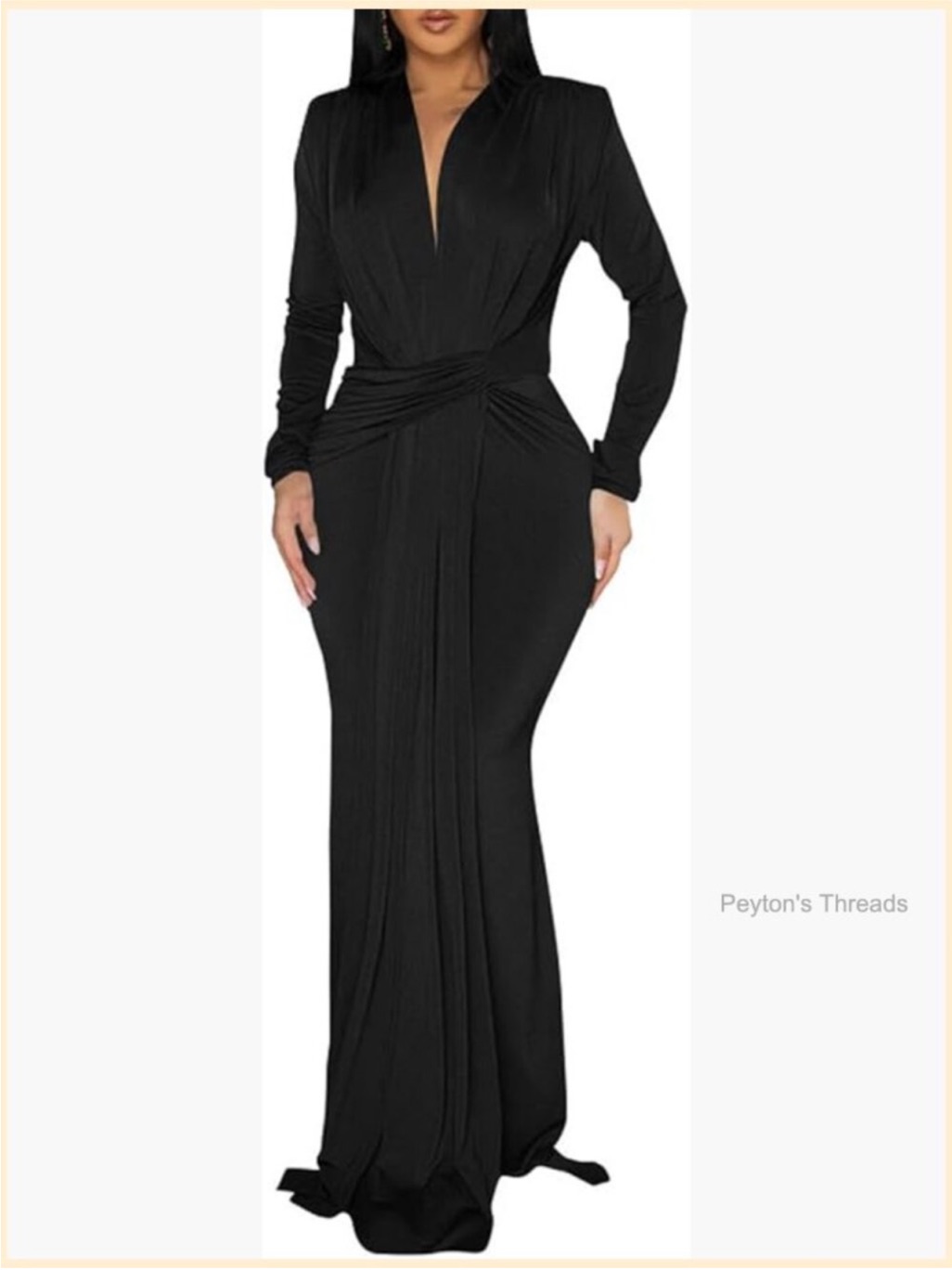 Jluxlabel Black Long Sleeve Maxi Dress With Draped Waist